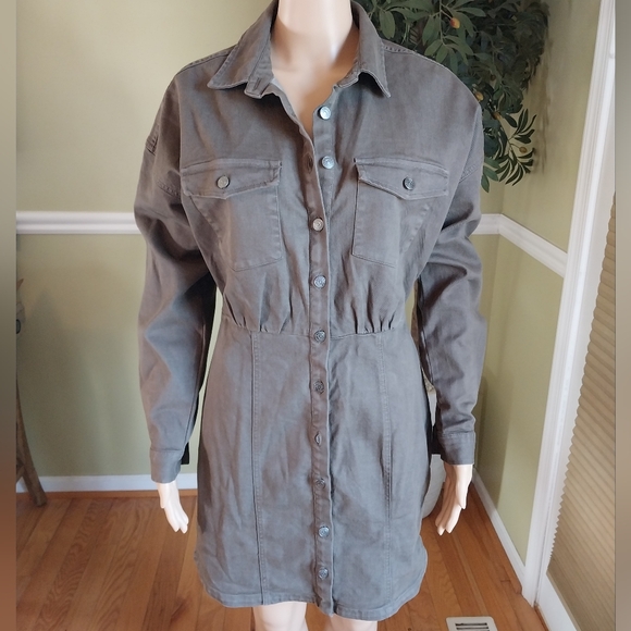 Express Denim Fitted Mini Shirt Dress, NEW, Size S - Picture 2 of 11